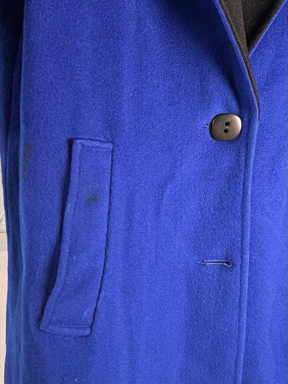 Vintage Holt Renfrew Cobalt Royal Blue Virgin Wool Long Trench Coat Jacket M/L - Picture 5 of 6